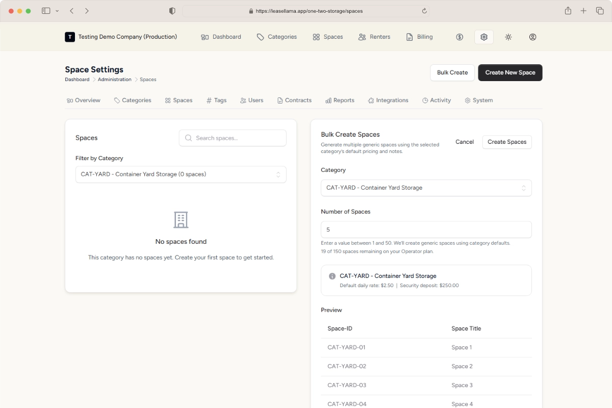 Container yard managed with LeaseLlama software